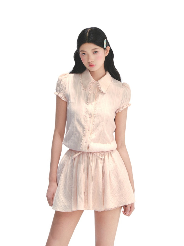 Pink Shirt-style Waist - cinched Dress