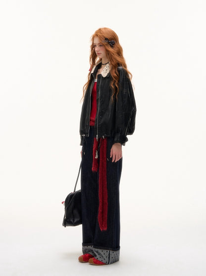Detachable Collar PU Biker Jacket