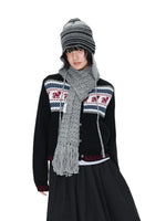 Black Contrast Stand Collar Cardigan