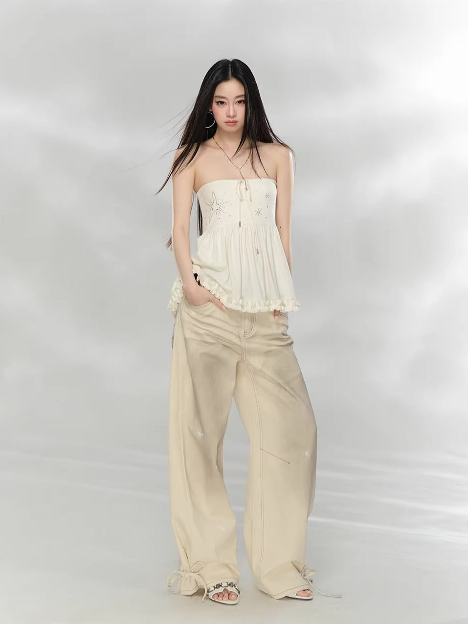 Apricot Washed Denim Pants