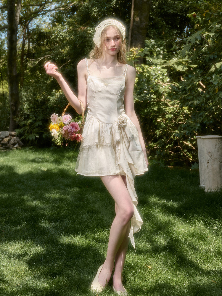 Cloud - like Lace Jacquard Little White Dress