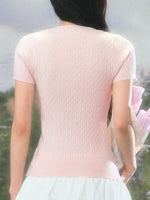Pink V-Neck Knit Slim Top