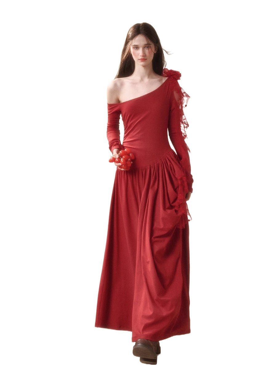 Berry Glaze Off-Shoulder Knit Maxi Dress