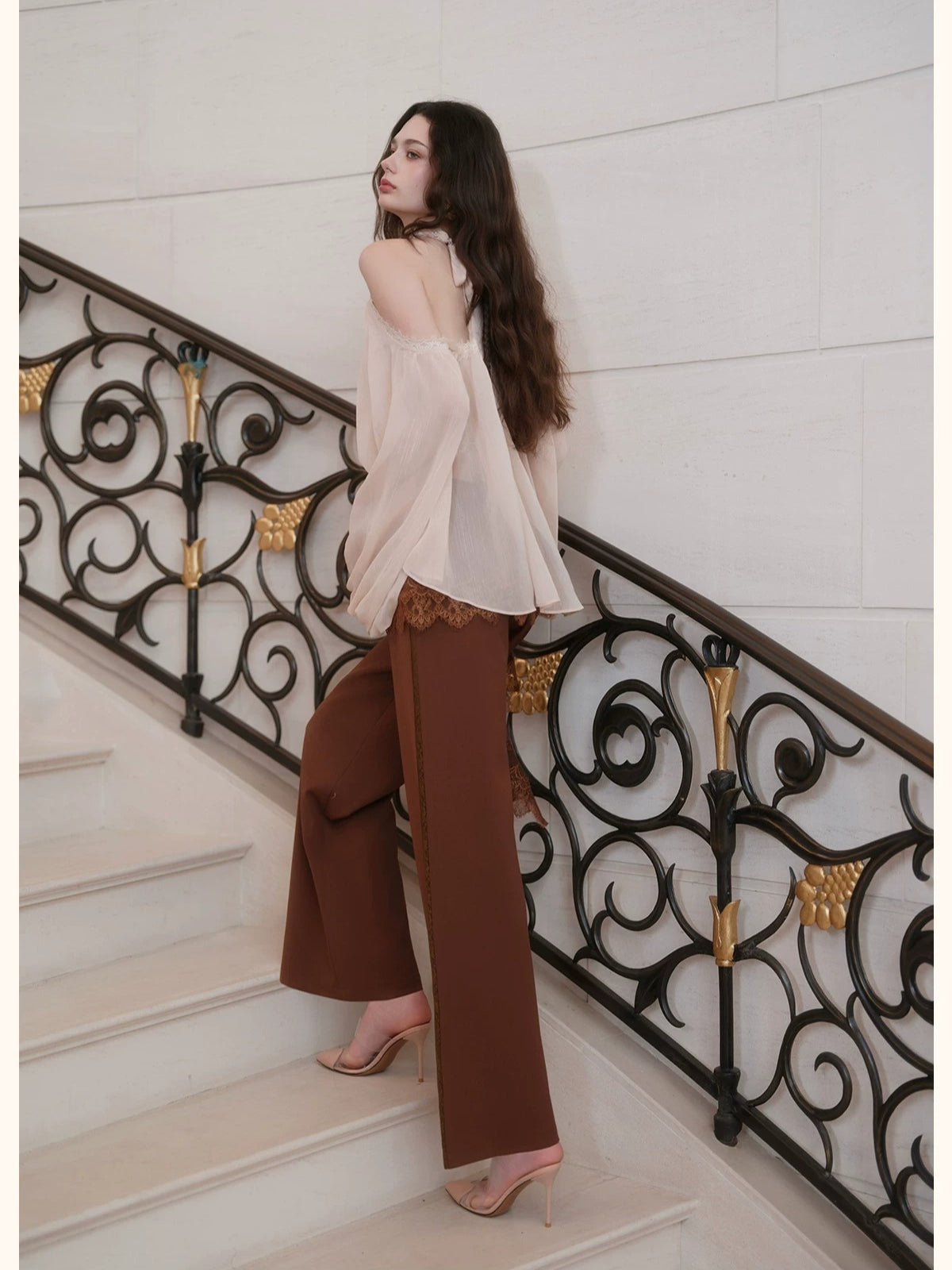 Lace Wide Leg Suit Pants