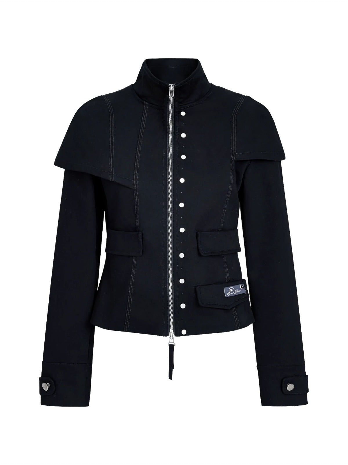 Double Zip Stand Collar Cropped Jacket