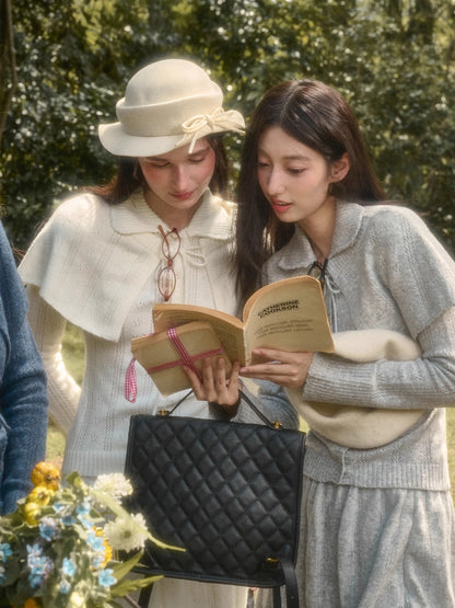 Snow Library Wool Knit Cape Cardigan &amp; Skirt Set