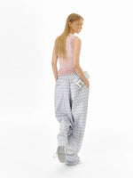Grey Floral Wide-Leg Pants
