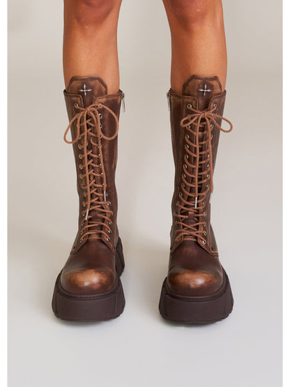 Future Mirage Leather Rider High Boots Ginger