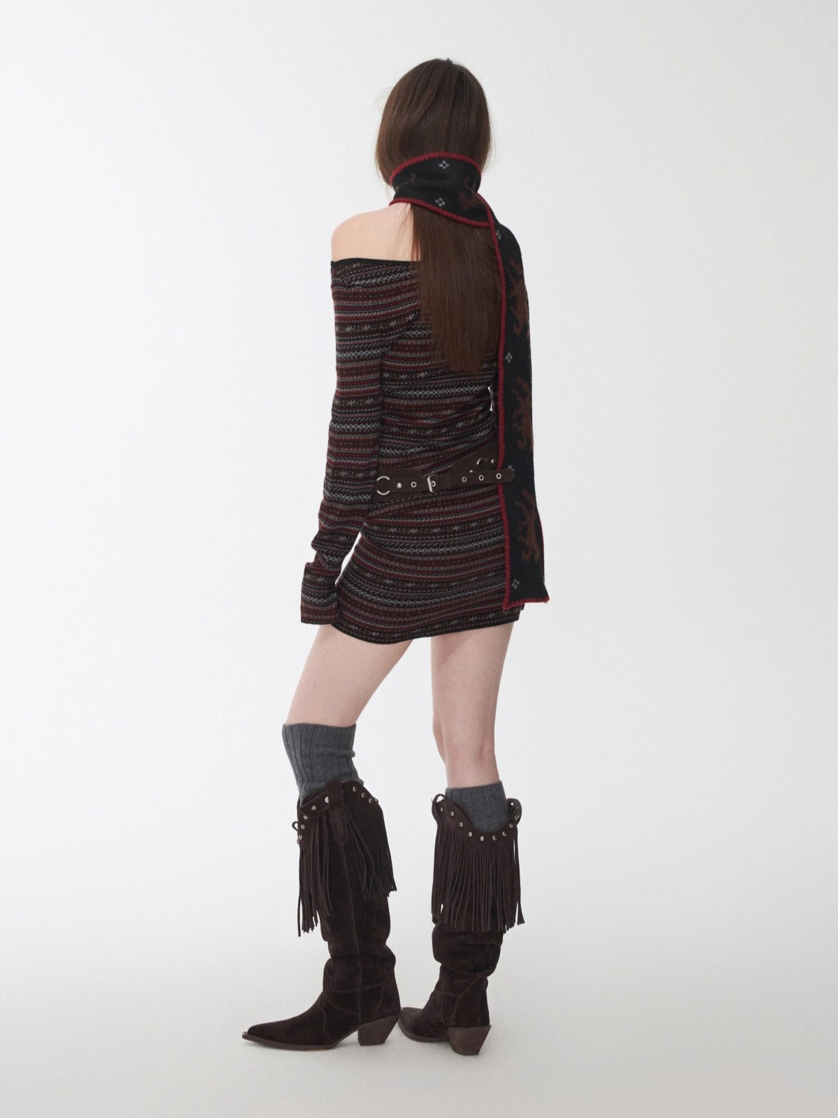 Fair Isle Off-Shoulder Jacquard Knit Dress