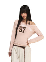 Leopard Halter One-Shoulder Long-Sleeve Top