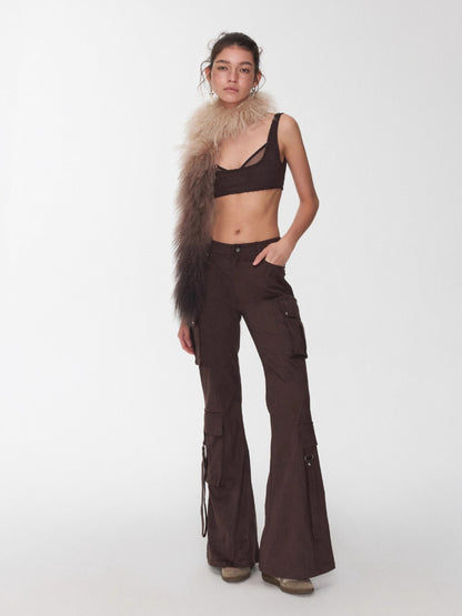 Suede Studded Cargo Flare Pants