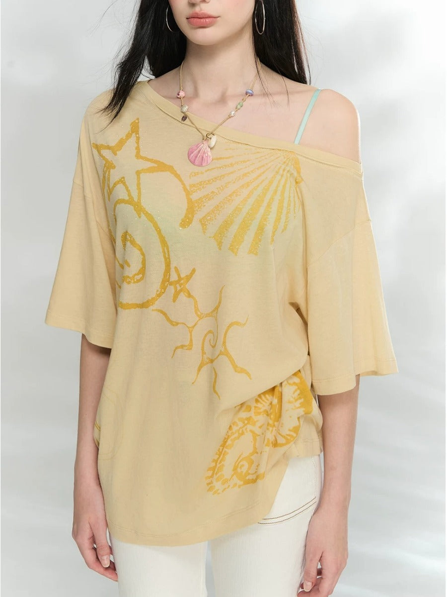 Ocean Print Oversized Top