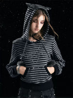 Striped Cat Ear Knit Hoodie