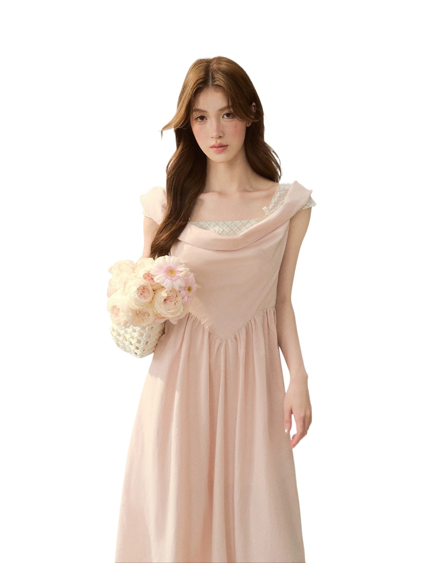 Pink Grid Drape Dress
