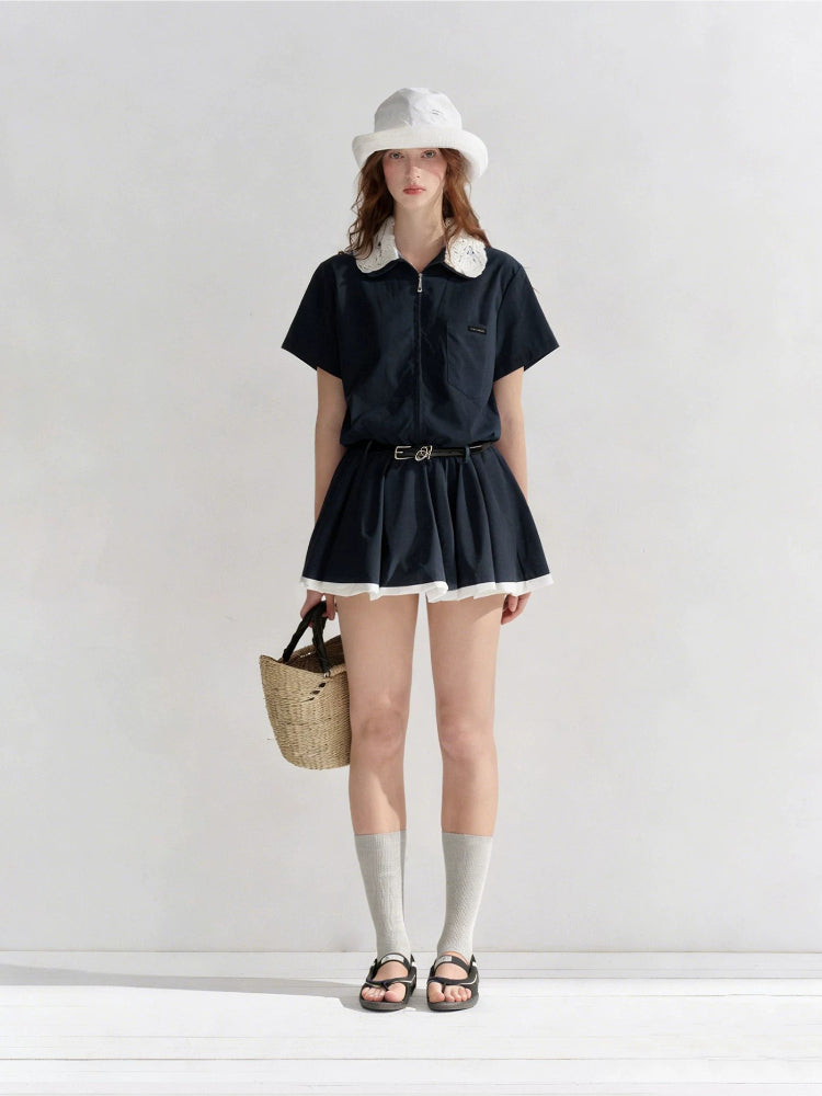 Lace Collar Stripe Bubble Dress