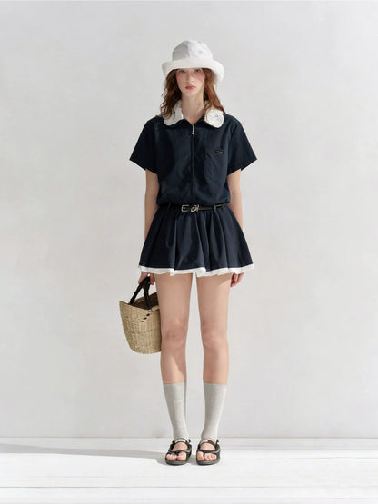 Lace Collar Stripe Bubble Dress