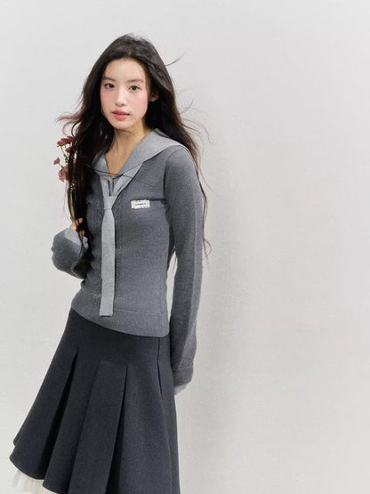 Navy Collar Knit Blouse