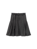 Wool Belted A Line Pleated Skirt