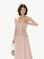 Pleated Mesh Maxi Dress