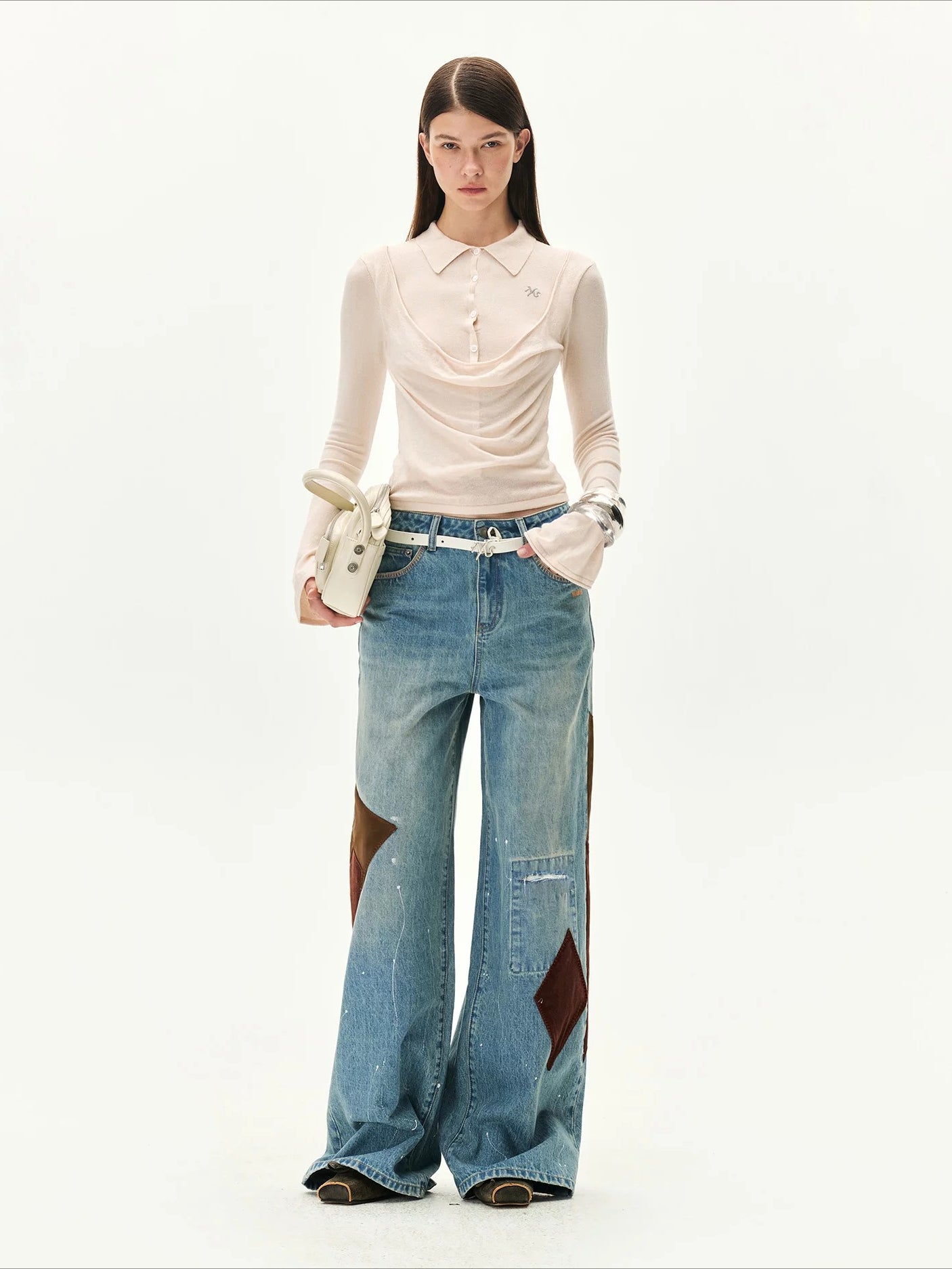 Acetate Wool Cowl Neck Top