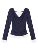 Dangle Collar Fake Two-Piece Color-Blocked Blouse