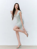 Lace Patchwork Knit V-neck Dress