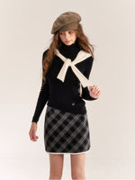 Plaid Lace Trim High-Waist A-Line Skirt