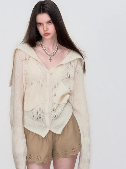 Hollow Knit Collar Cardigan