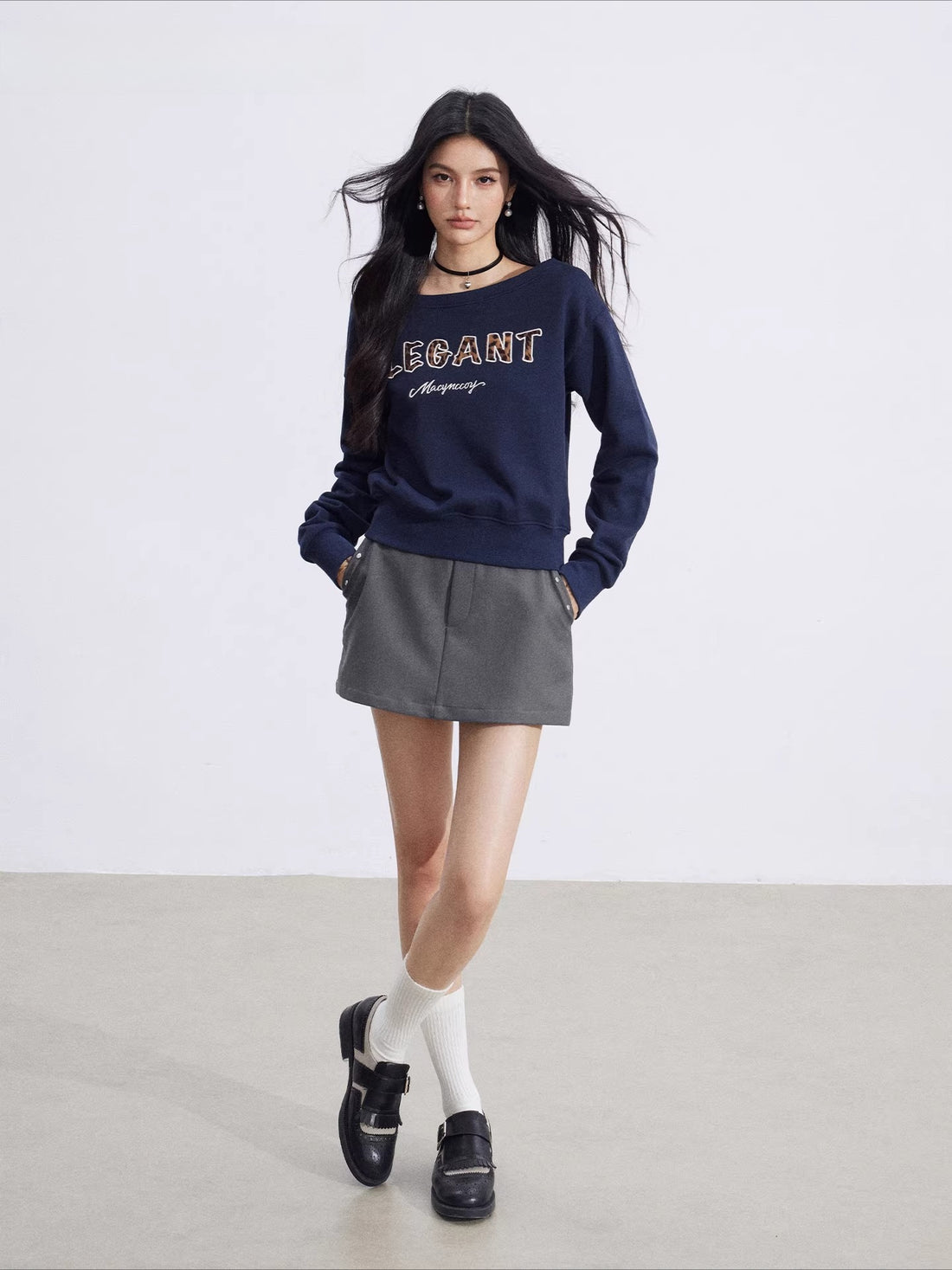 Off-Shoulder Letter Sweatshirt