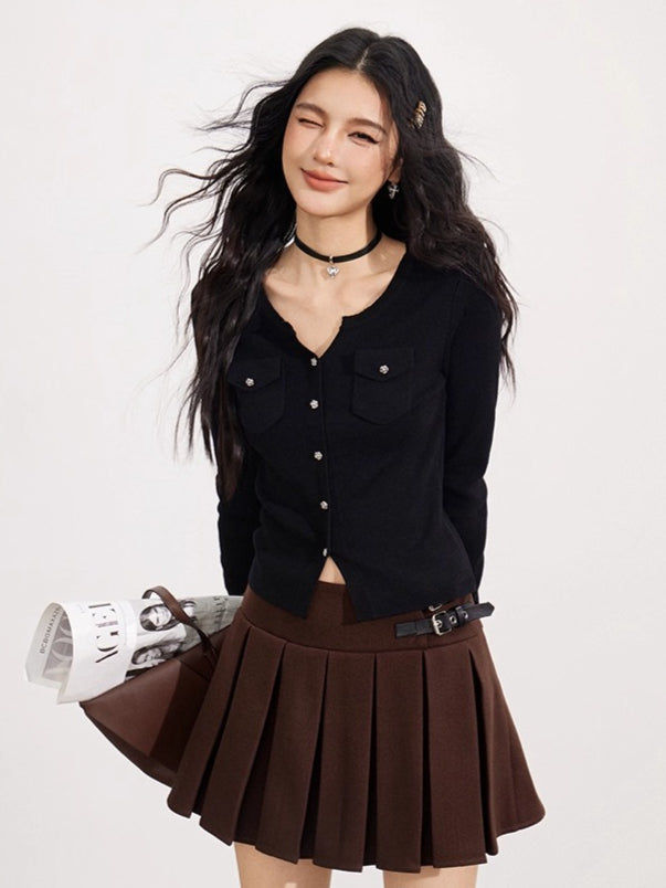 Wool-Blend Flower-shaped Buttons Cardigan