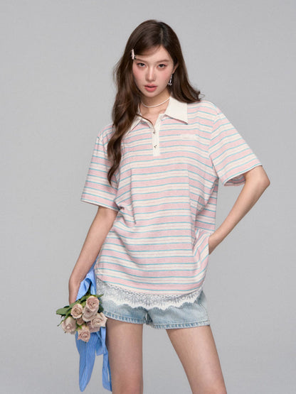 Floral Striped Polo Shirt