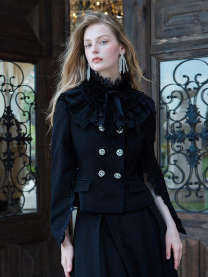 Mirage Vintage Lace-Collar Blazer &amp; Flared Skirt Set