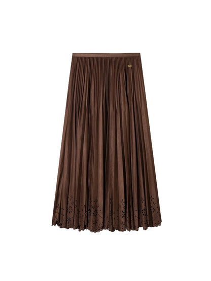 Eyelet Hem Suede Long Skirt