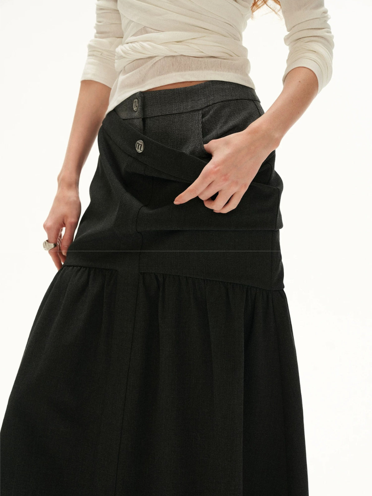 Vintage Plaid Layered Maxi Skirt