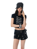 Double Breasted Cropped Polo Shirt