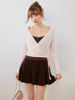 Silk Wool Wrap V-Neck Knit Top