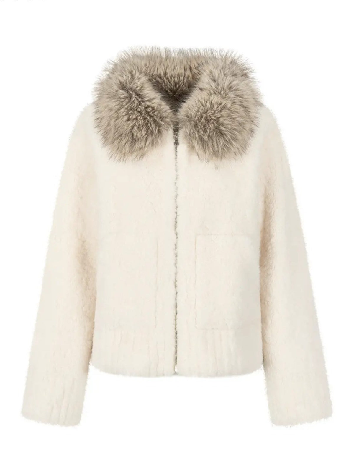 Contrast Collar Shearling Coat