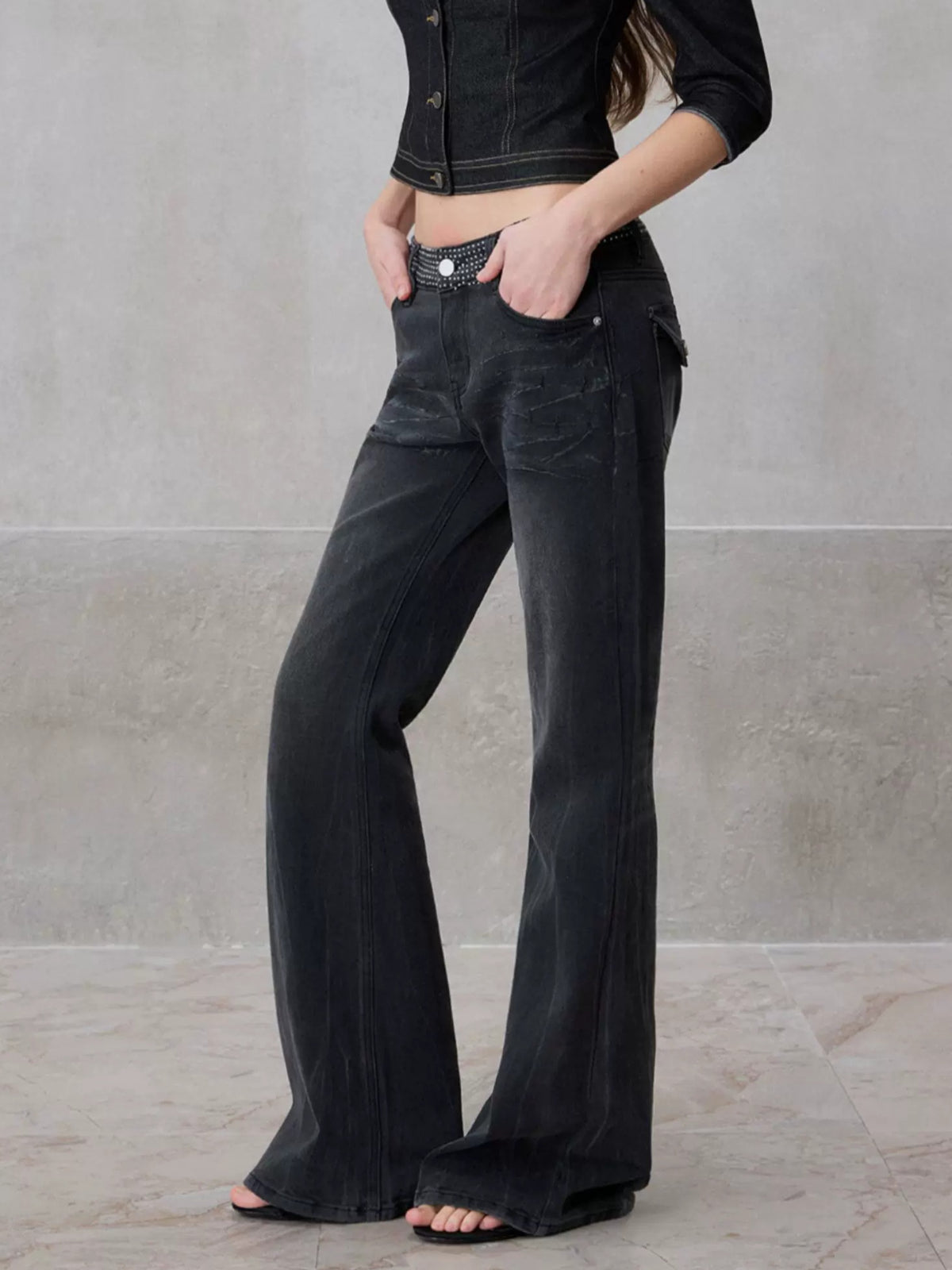Asymmetric Denim Shirt Set