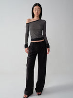 Black-Red Striped Cuffed Suit Wide-Leg Pants