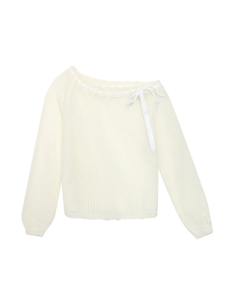 White Lace Knit Blouse &amp; Skirt Set