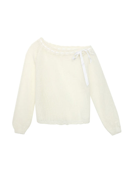 White Lace Knit Blouse &amp; Skirt Set