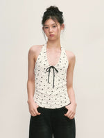 White Star Print Halter Top