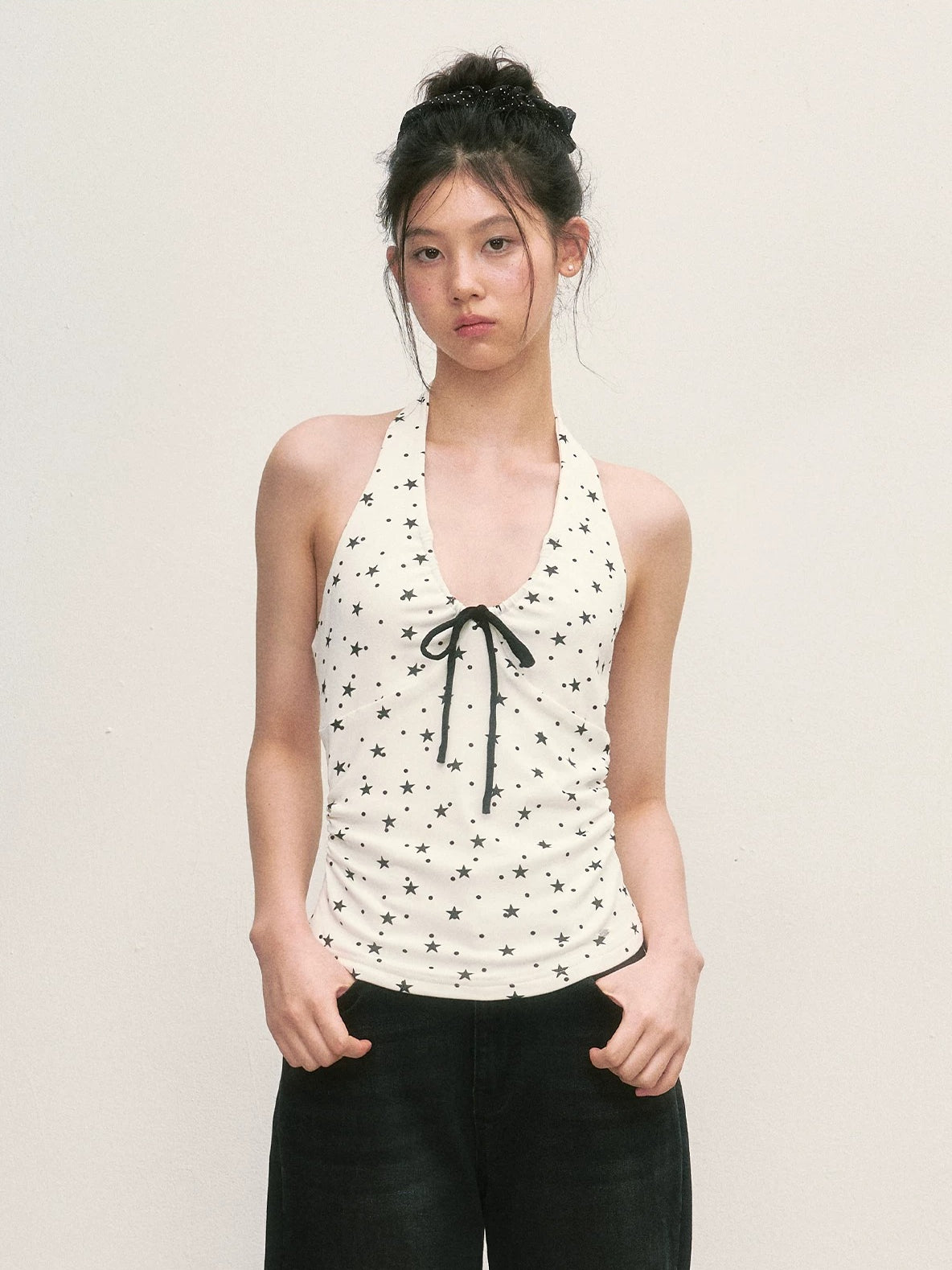 White Star Print Halter Top