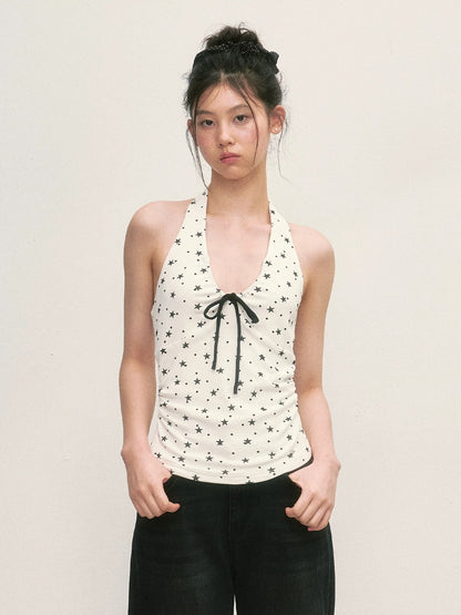 White Star Print Halter Top