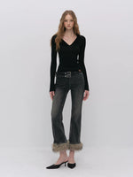 Ribbed Wool Polo Top