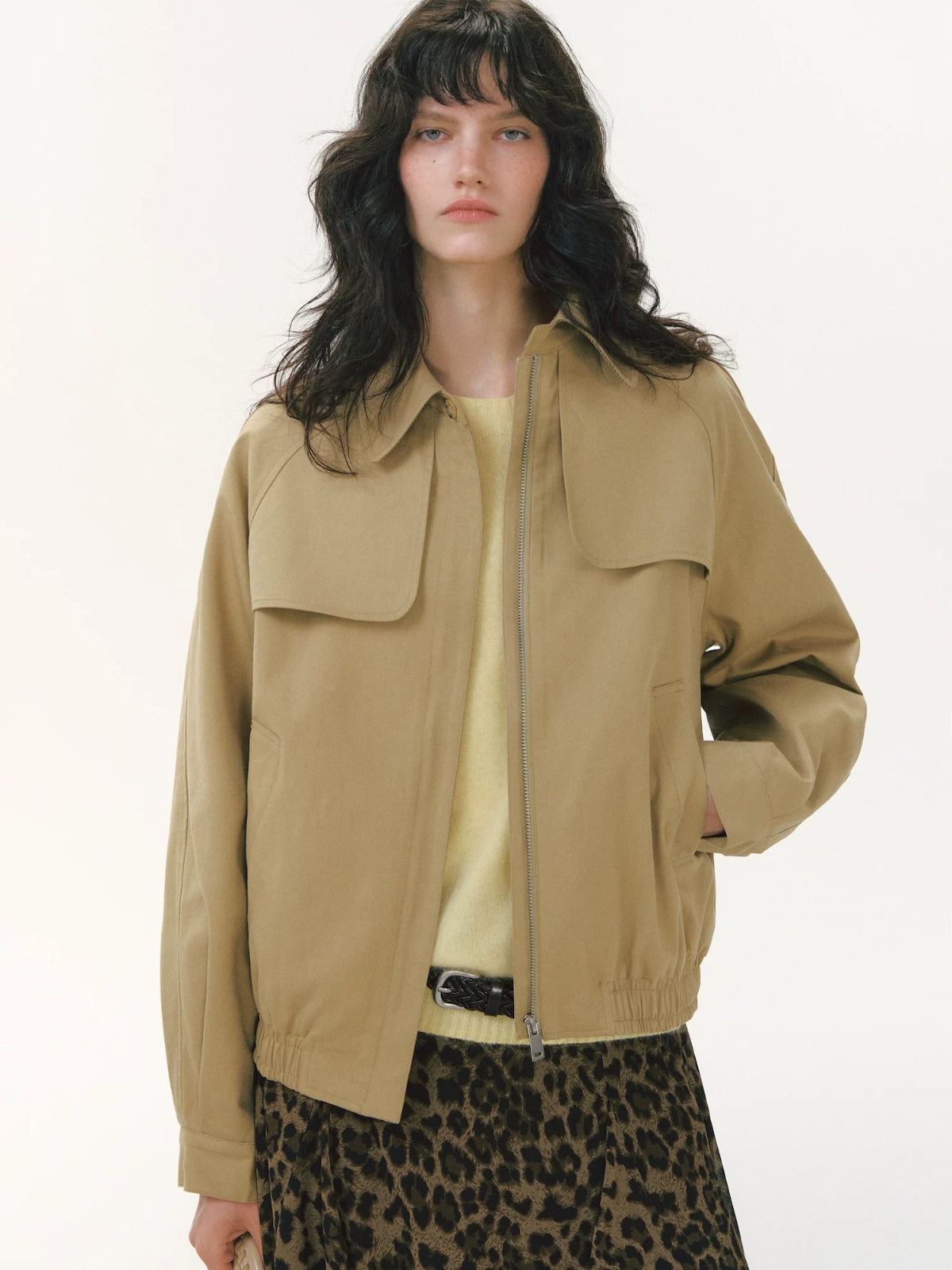 Pleated Collar Cropped Jacket