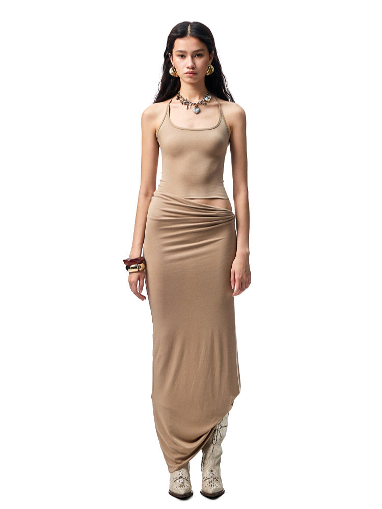 Large Round-Neck Knot Acetate Tank Top &amp; Skirt Set
