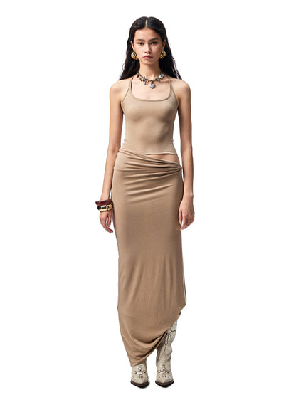 Large Round-Neck Knot Acetate Tank Top &amp; Skirt Set