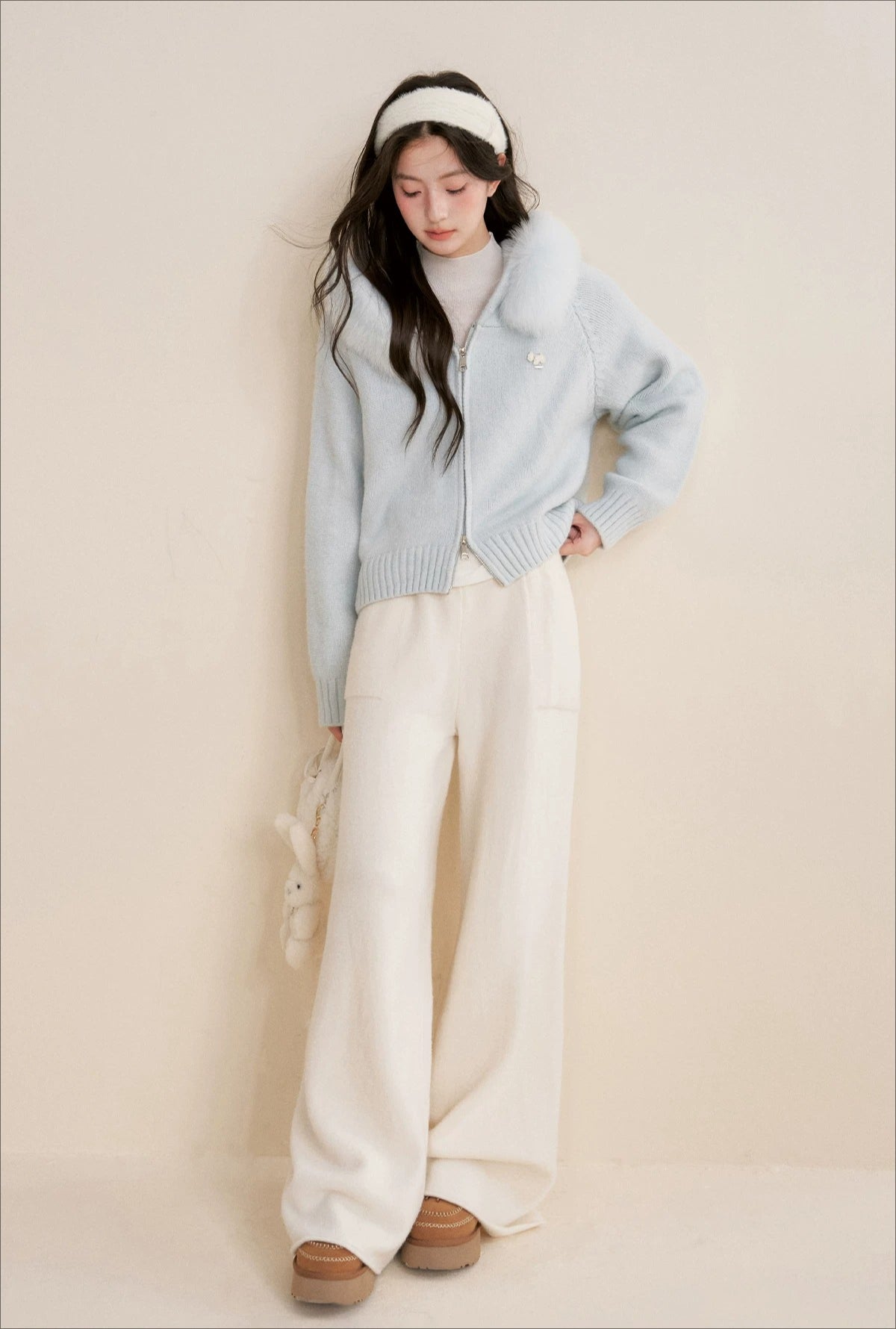 Fur Collar Knit Cardigan