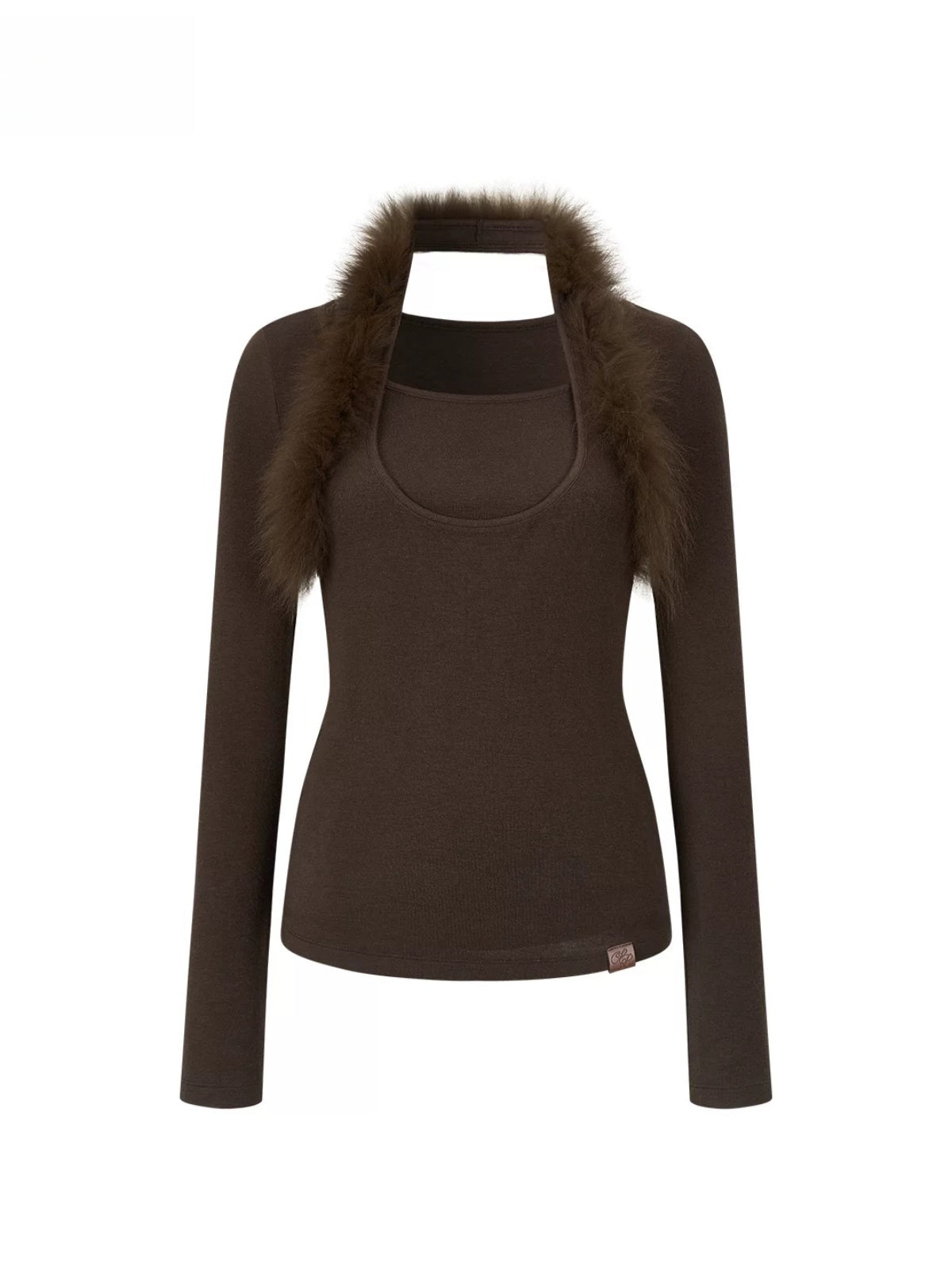 Fox Fur Trim Layered Halter Knit Top